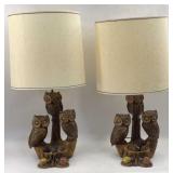 Pr of Ceramic Owl Table Lamps