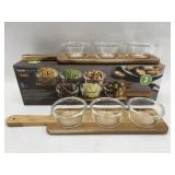 Set of 2 Acacia Serving Boards W/6 Glass Bowls,