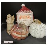 Blown Glass Pumpkins, Santa Cookie Jar, Figurine.