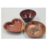 3 Foltz Pottery Reinholds PA Redware Dishes.