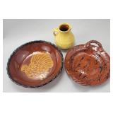 3 Pieces Pennsylvania Redware Pottery.