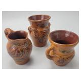 3 Foltz Pottery Reinholds PA Redware Pots.