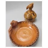 Foltz Pottery Reinholds PA Redware Bank & Dish.