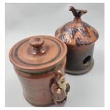 Turtlecreek Potters Redware Canister & Birdhouse.