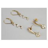 2 Pairs of 14KT Gold Cubic Zirconia Earrings.