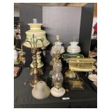 9 Vintage Parlor, Table, Oil & Desk Lamps.