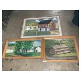 Oil On Board Paintings, Framed Painted Wood Slat