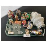 Christmas Nativity Figures, Glass Tree Ornaments.