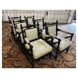 6 Black Wooden Scroll Arm Chairs