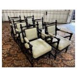 6 Black Wooden Scroll Arm Chairs