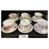 Bone China Floral Tea Cups With Saucers.