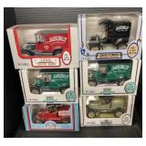 6 NOS Advertising Ertl Die Cast Metal Coin Banks.