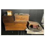 1860s Book, Cigarette Case, Wooden Boxes.