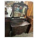 Antique Carved Wood Dresser With Mirror.