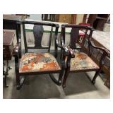 Antique Wooden Upholstered Chair & Rocking Chair.