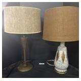 Brass Lamp, Mid Century Diamond Decorated Table