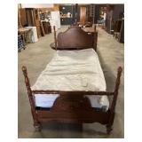 Carved Wood Twin Bed, Mattress/Boxspring.