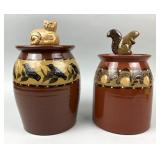 2 Eldreth Pottery Lidded Redware Jars.