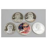 5 1 Troy Oz. Fine Silver NHL & Nascar Medals.