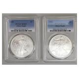 2 2003 1oz Fine Silver Eagles.