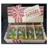 8 NOS Vintage Floral Glasses.