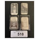 4 1 Troy Oz Fine Silver Bars.