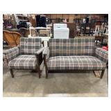 Clean Vtg Plaid Arm Chair & Love Seat.