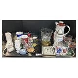 Beer Glasses, Stein, Thermos Pitcher, Trinkets.