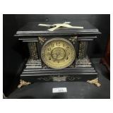 Ingraham Faux Marble & Wood Mantle Clock.