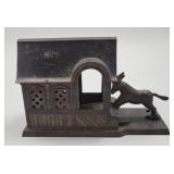 Cast Iron Mechanical Bank Mule Entering Barn.