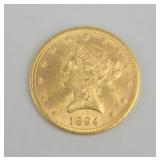 1894 Gold Liberty Ten Dollar Coin.