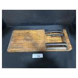 Flint Stainless Kitchen Knives W/ Wooden Holder.