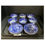 12pc Rhoda Gardens, English Flow Blue China Lot.