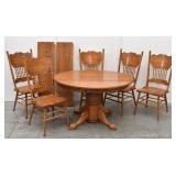 Round Oak Claw Foot Table & 5 Press Back Chairs