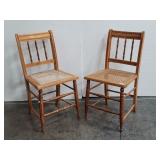 (2) Spindle Back Cane Seat Vintage Dining Chairs