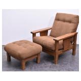 Vintage Ranch Oak Mission Style Chair & Ottoman