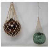 (2) Handblown Art Glass Balls in Nets