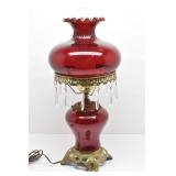 Ruby Red Glass Hurricane Table Lamp Gone With The