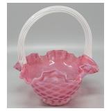 Fenton #40 Red Criss Cross Basket Twisted Handle