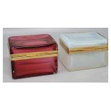 (2) Cranberry & Opaline Glass Jewelry Casket Boxes