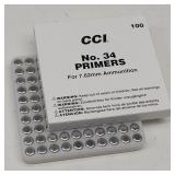 (100) CCI No. 34 Primers for 7.62mm Ammunition