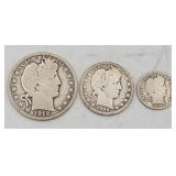 (3) Barber 90% Silver Coins