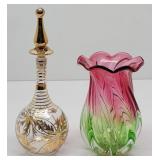 Hand Blown Watermelon Glass Swirled Vase Plus