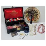 Jewelry Box, Fan, & Costume Jewelry