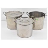 (3) Stainless Steel Stockpots 2 Lids