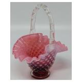 Fenton Small Cranberry Opalescent Hobnail Basket