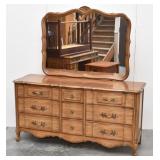 Maple French Provincial 9-Drawer Dresser w/Mirror