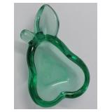 Vannes Le Chatel Crystal Green Art Glass Pear Dish