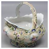 Japanese Hand Painted Moriage Porcelain Basket