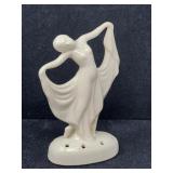 Art Deco White Pottery Lady Flower Frog Figurine